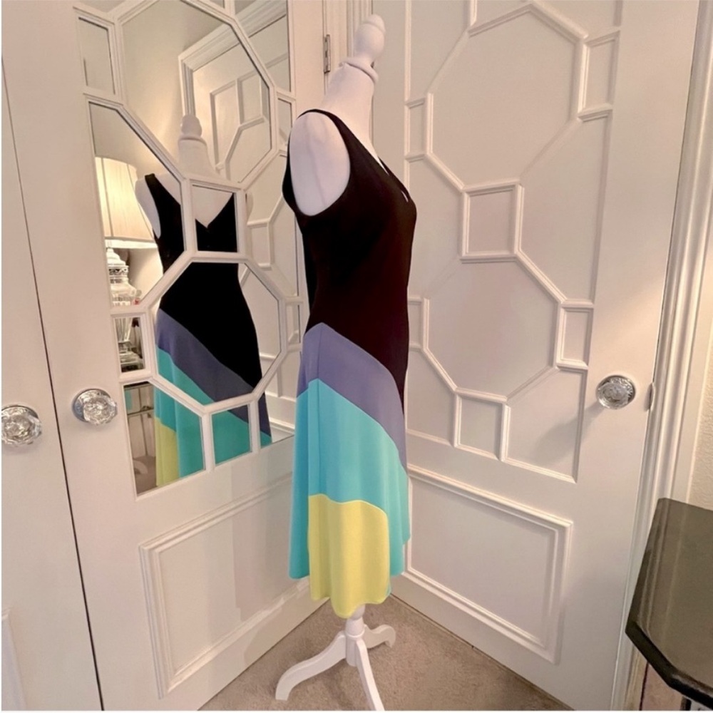 LAUNDRY Shelli Segal Colorblock V-Neck Black-Teal-Purple-Yellow Dress - Size 8 - Picture 4 of 4